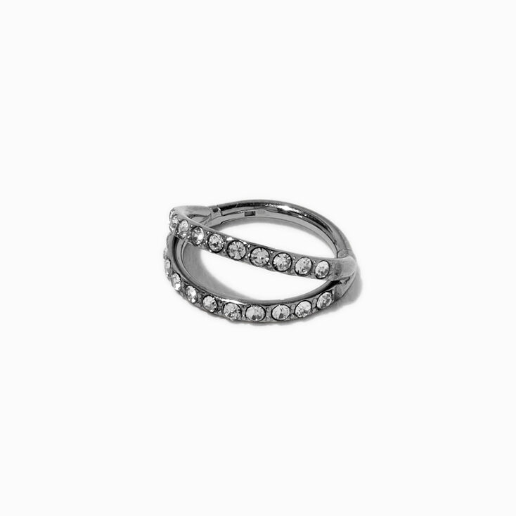 Anneau de nez 1,0&nbsp;mm double rang strass titane couleur argent&eacute;e,