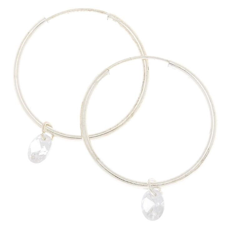 Silver Cubic Zirconia 25MM Gem Hoop Earrings,