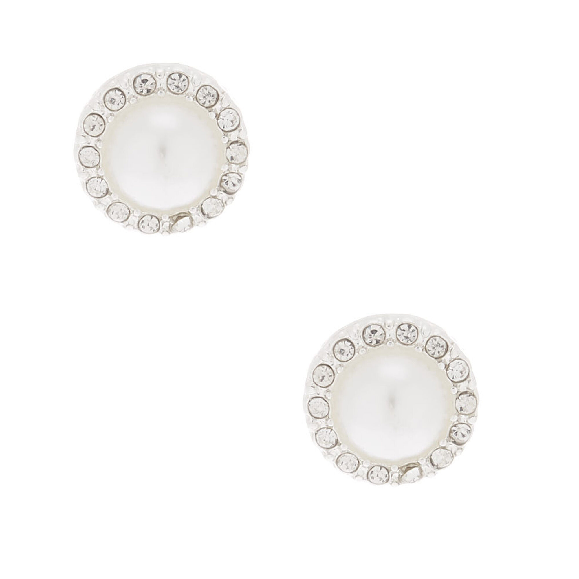 View Claires Pearl Crystal Stud Earrings Silver information
