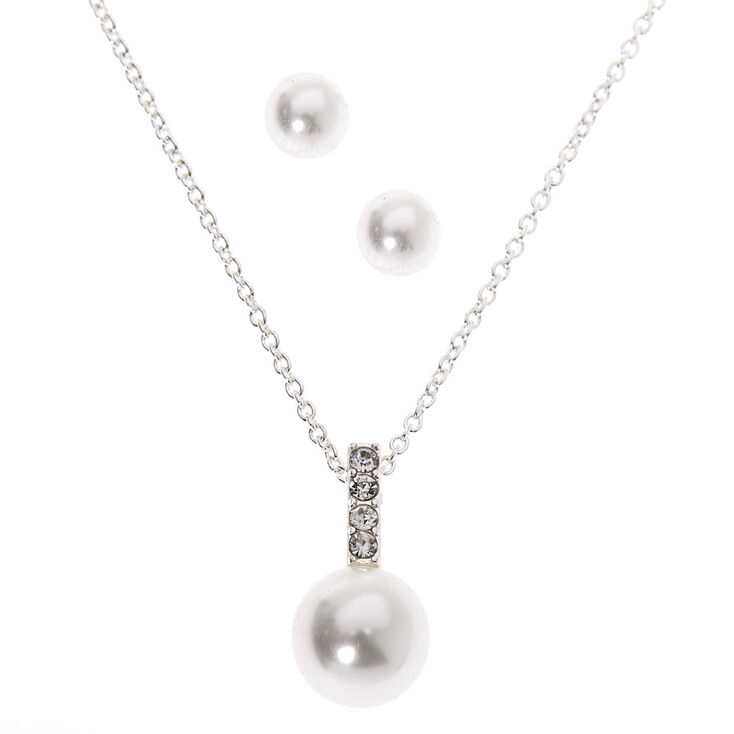 Parure de bijoux barre perle d&rsquo;imitation couleur argent&eacute;e - Lot de 2,