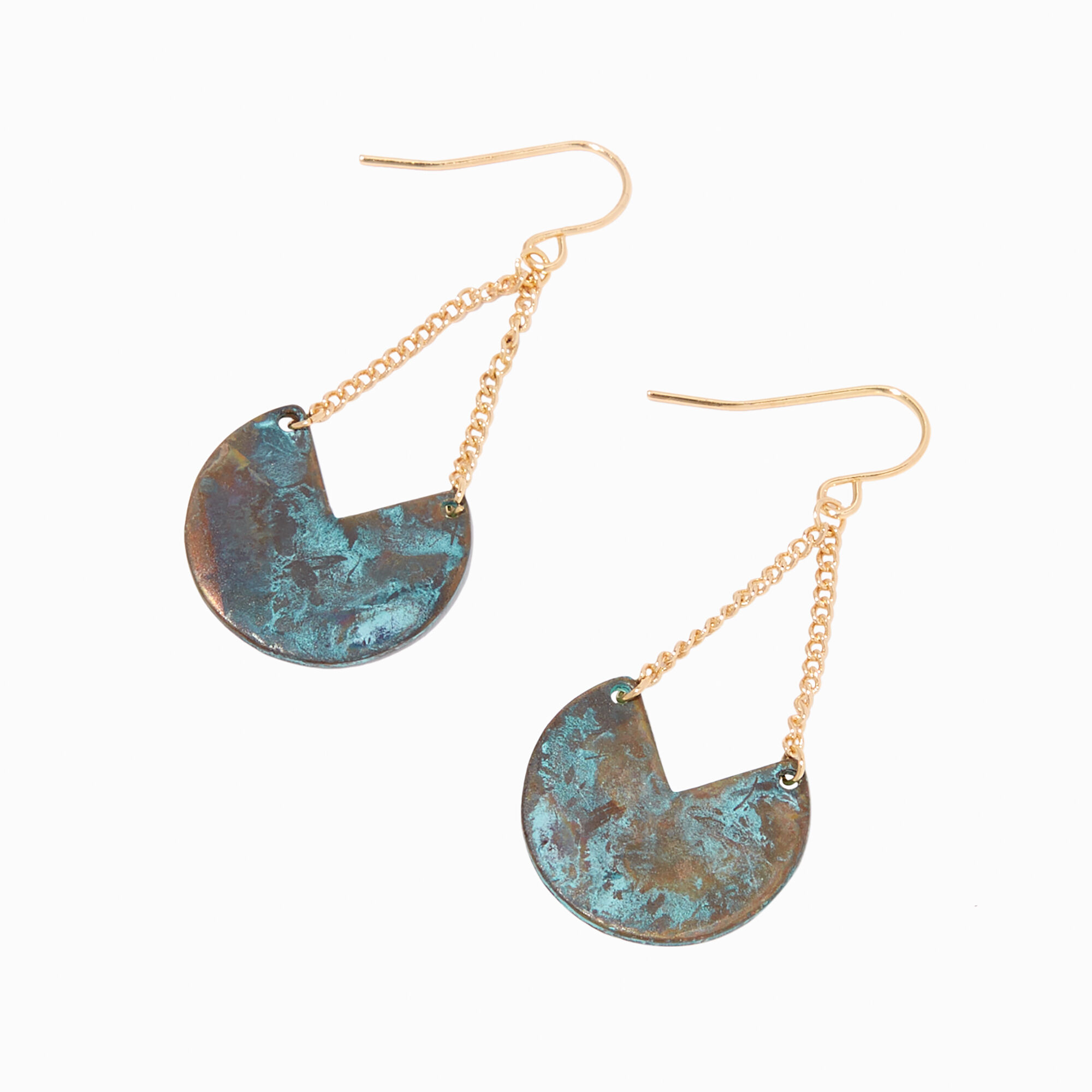 View Claires Tone 15 Patina Disc Drop Earrings Gold information