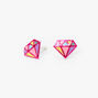 Sterling Silver Pastel Diamond Stud Earrings - Pink,