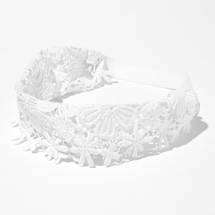 White Floral Lace Crochet Headwrap,