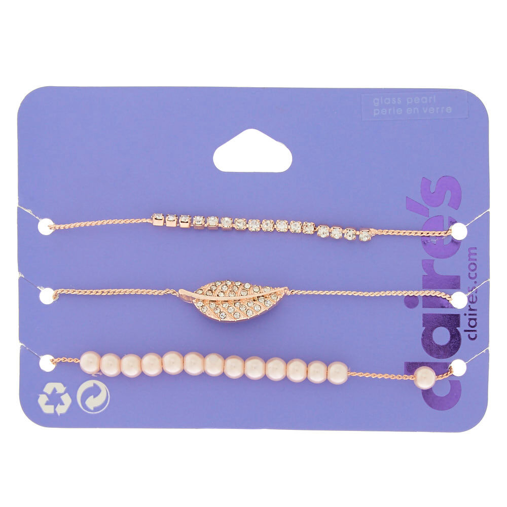 Rose Gold Embellished Adjustable Bracelets - 3 Pack,