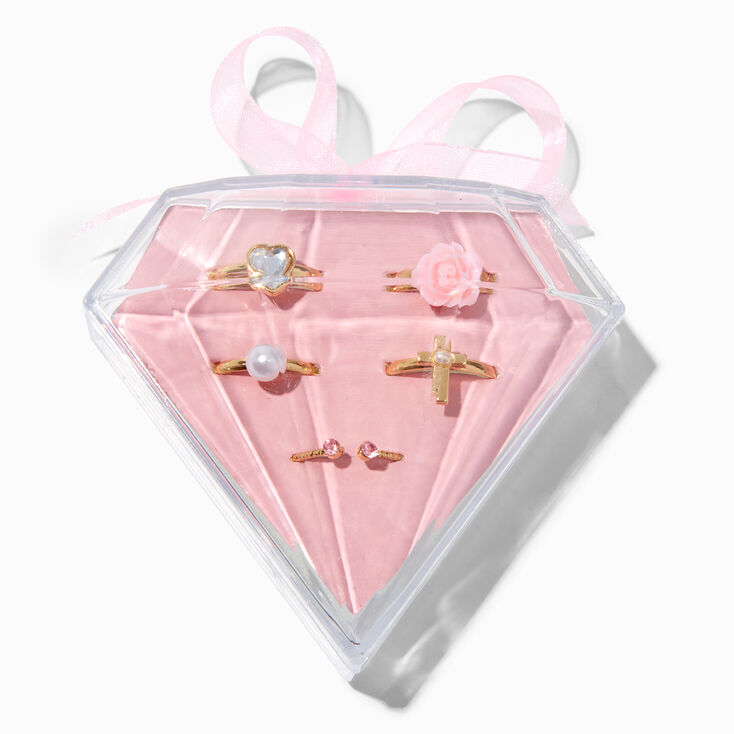 Bagues dans un coffret en forme de diamant pour occasion sp&eacute;ciale Claire&#39;s&nbsp;Club - Lot de 5,