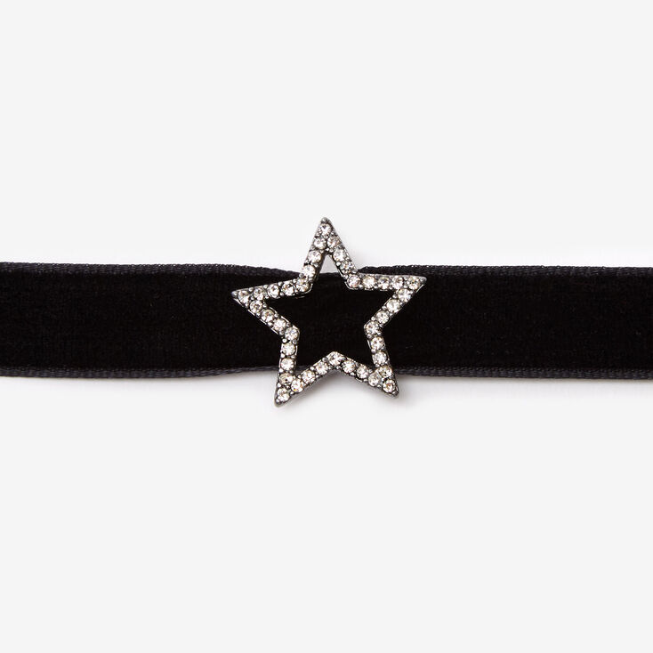 Silver Star Velvet Choker Necklace - Black,