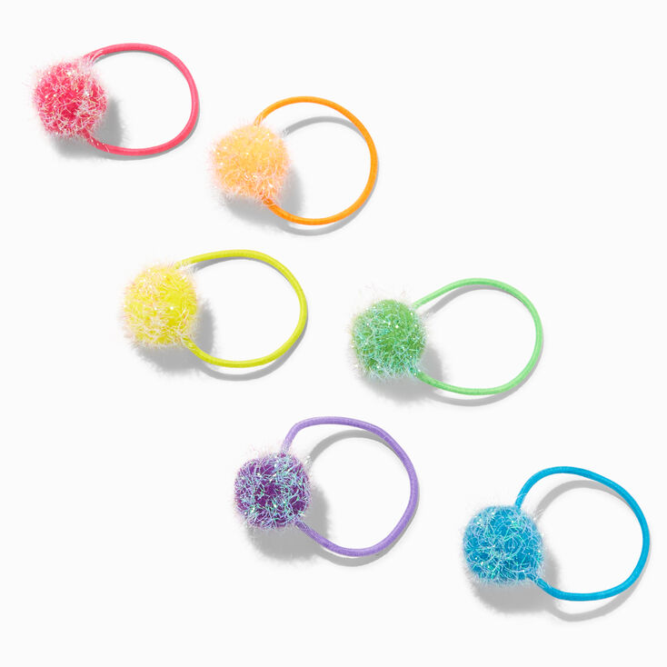 Rainbow Pom Pom Hair Ties - 6 Pack,