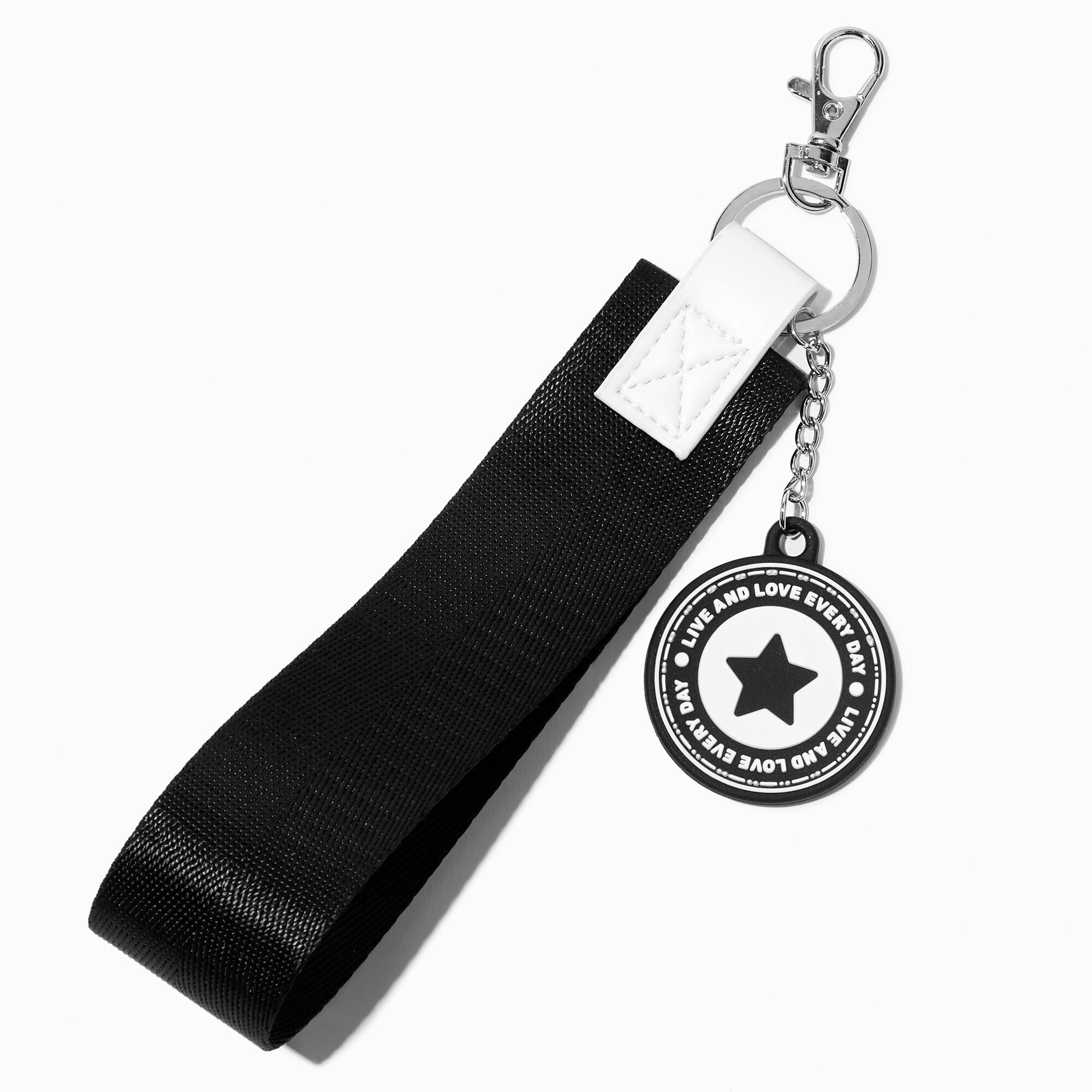 View Claires Ribbon Wrist Strap Keyring Black information