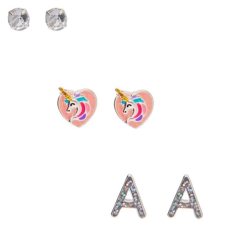 Miss Glitter The Unicorn Initial Stud Earrings A 3 Pack Claire S