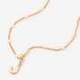Gold Half Stone Initial Pendant Necklace - J,