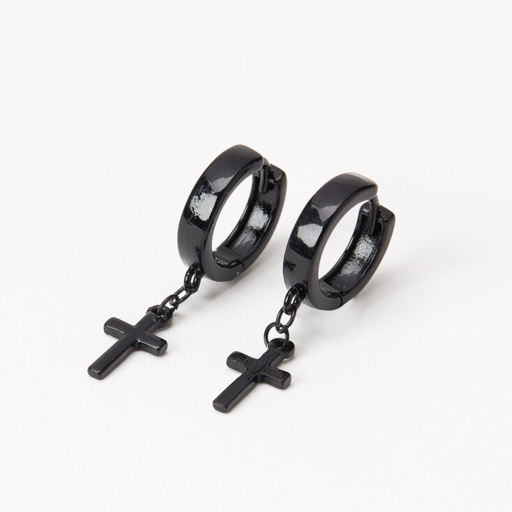 Black 15MM Cross Huggie Hoop Earrings,