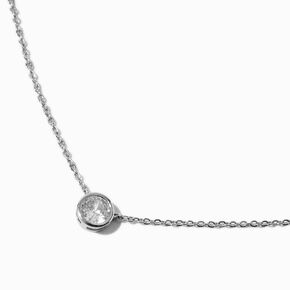 Silver-tone Cubic Zirconia Round Pendant Necklace,