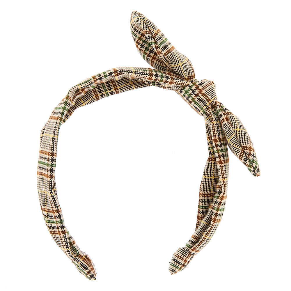 Classic Plaid Knotted Bow Headband - Brown,