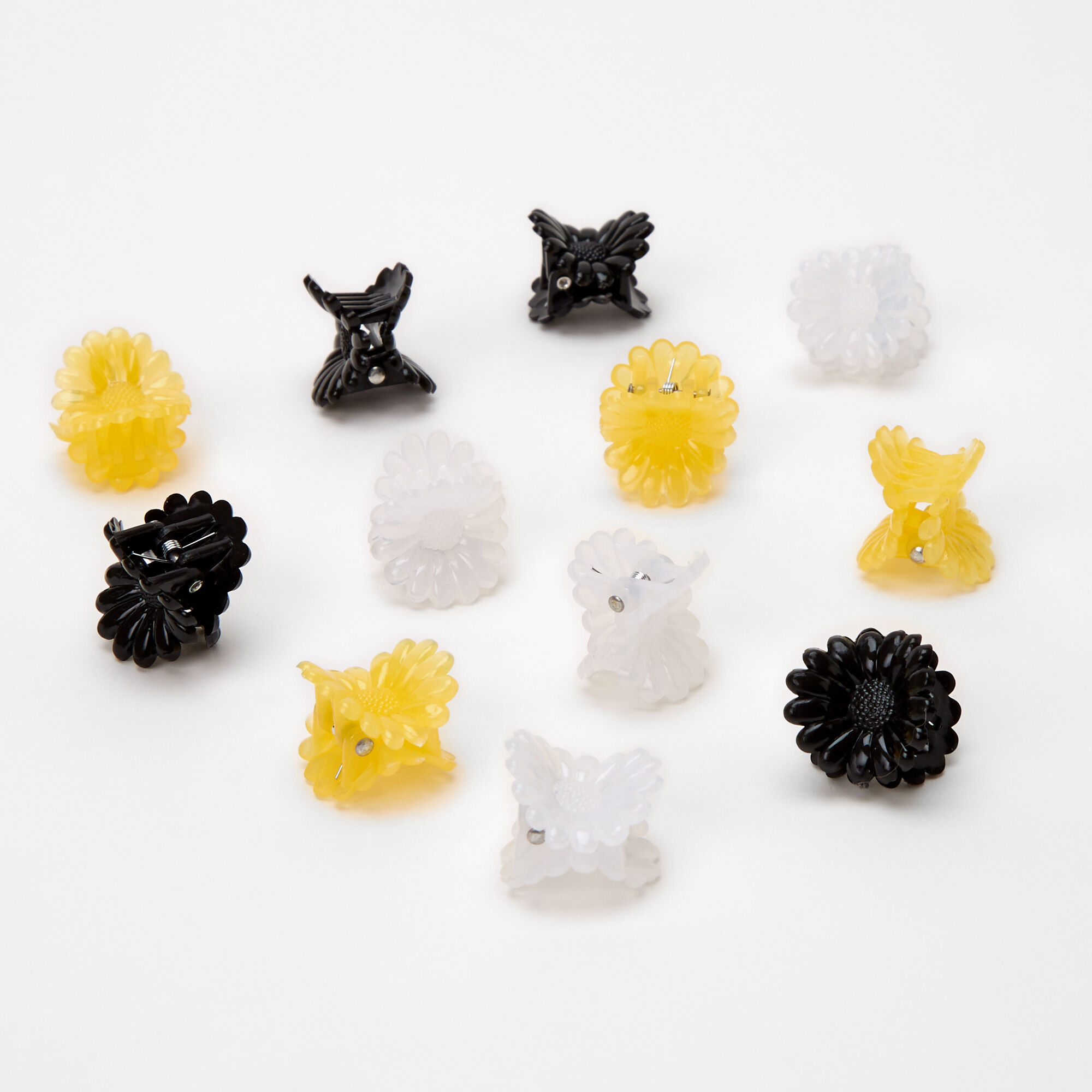 Claire's Mini pinces à cheveux marguerites noires, blanches et jaunes — Lot de 12