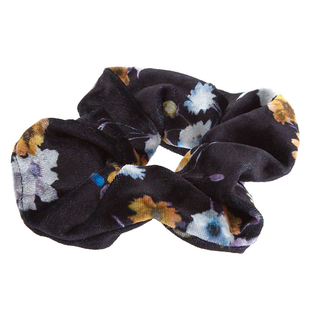 Medium Floral Velvet Hair Scrunchie - Black,