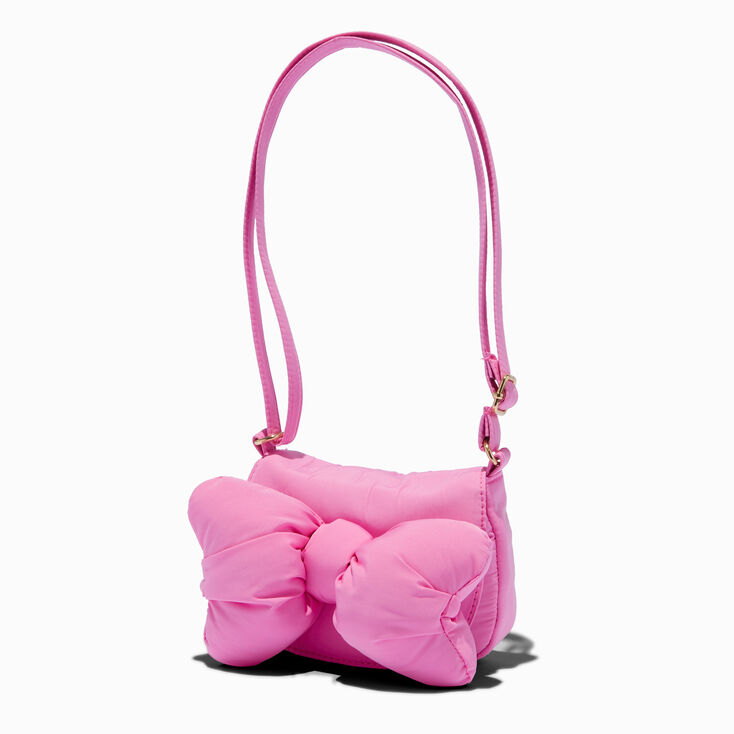 Claire&#39;s Club Pink Puffy Bow Crossbody Bag,