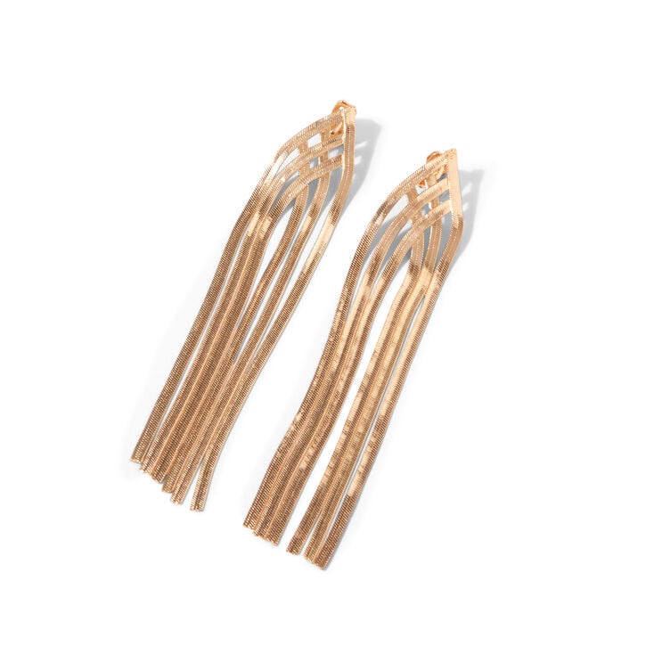 Gold 4.5&quot; Snake Chain Linear Clip-On Drop Earrings,