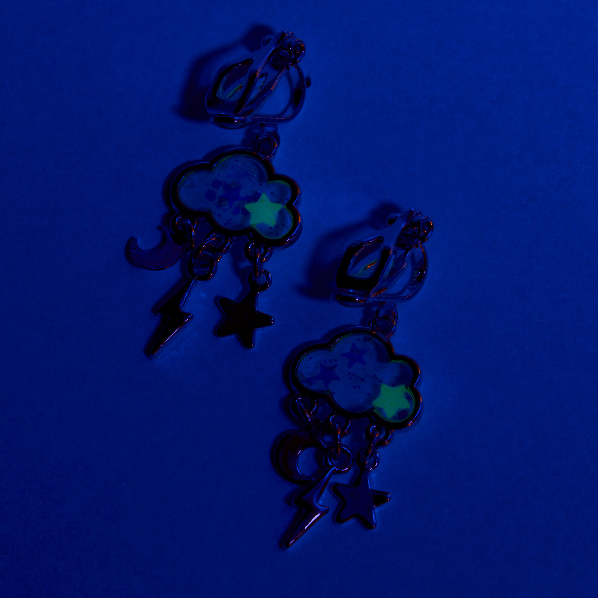 Storm Cloud Glow in the Dark Clip-On Drop Earrings,