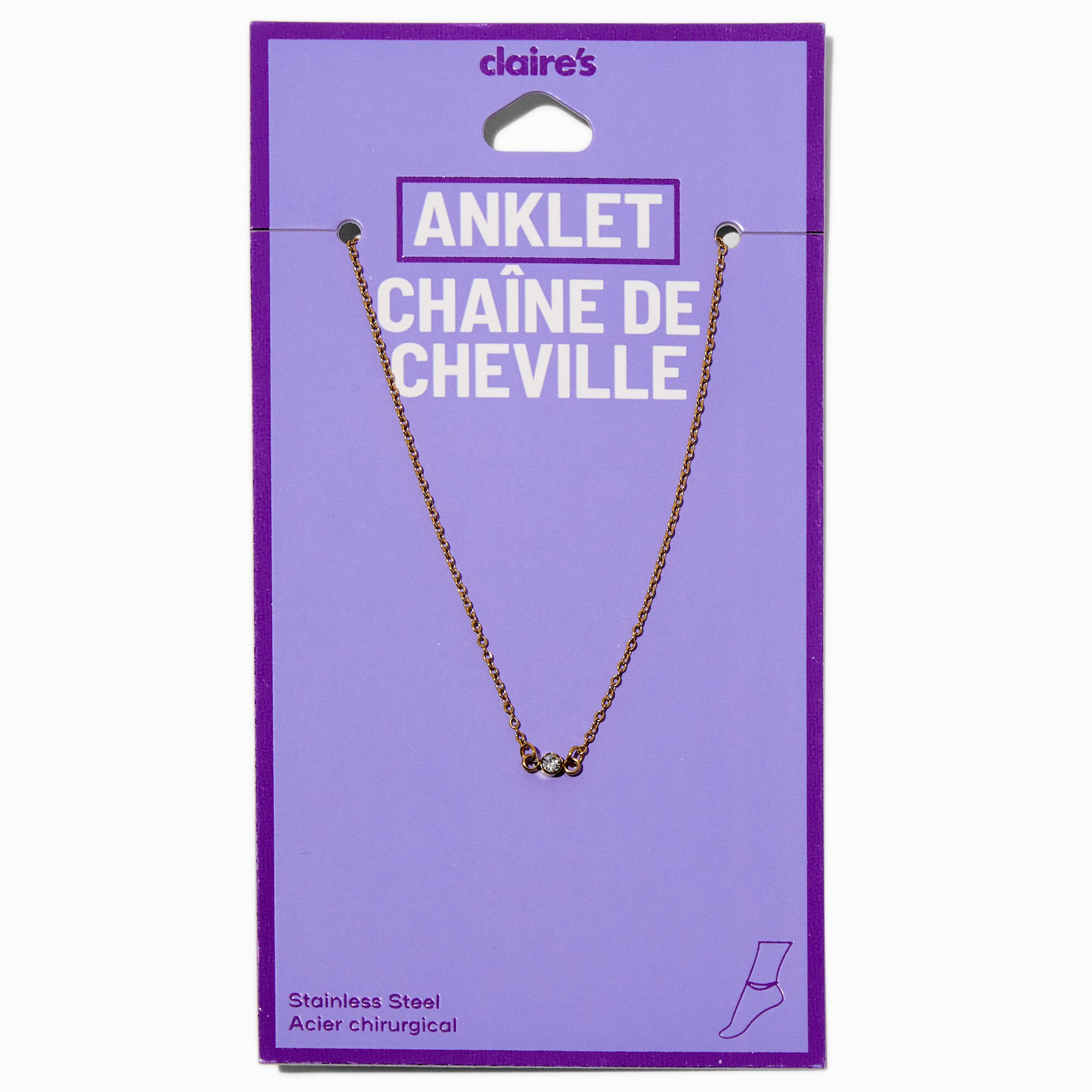 Gold-tone Stainless Steel Single Crystal Chain Anklet,
