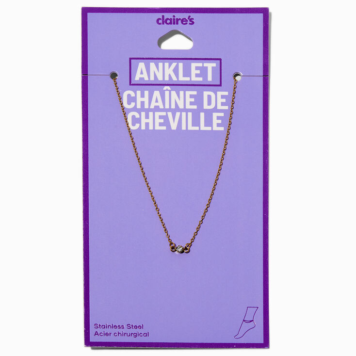 Gold-tone Stainless Steel Single Crystal Chain Anklet,