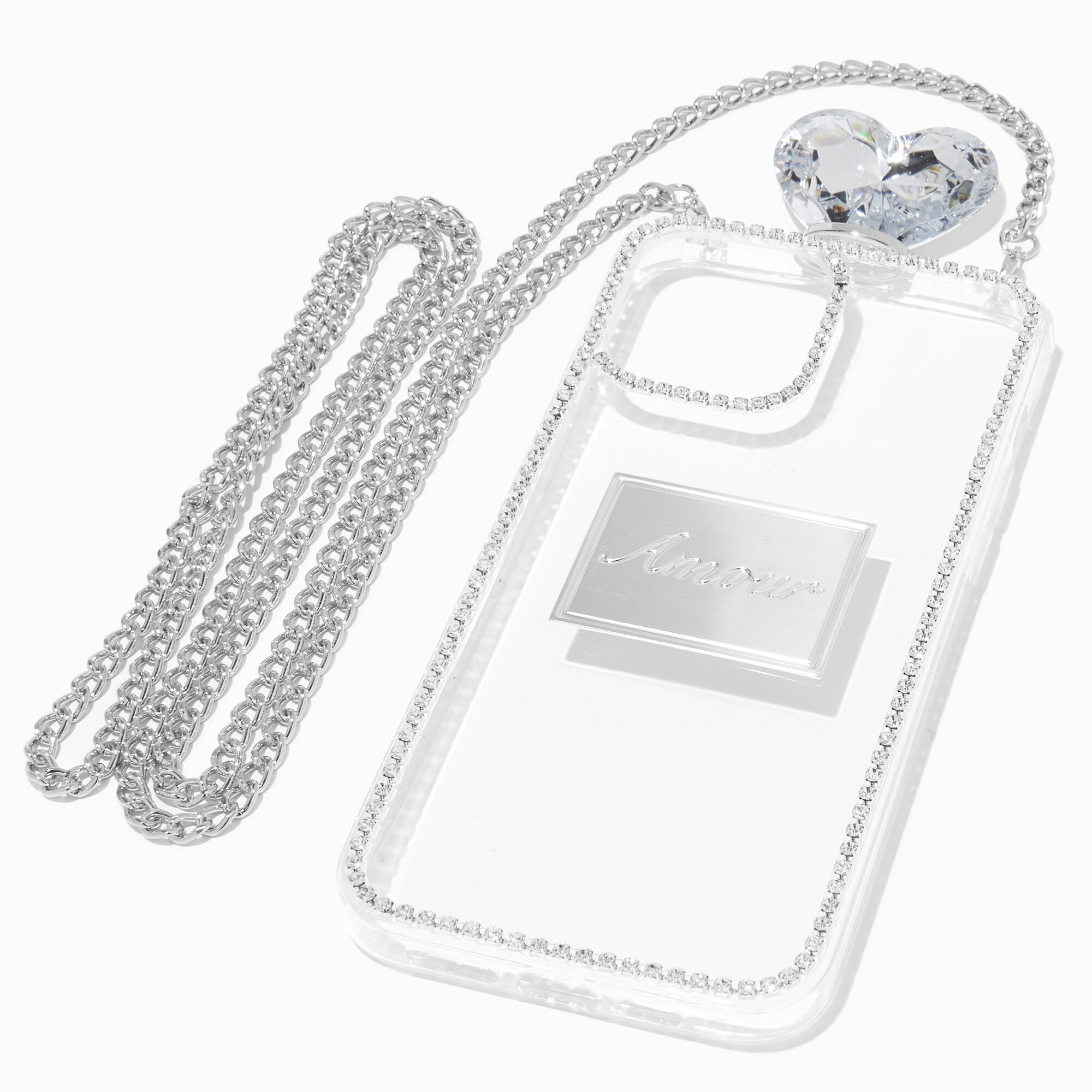 View Claires Bling Perfume Bottle Phone Case With Chain Fits Iphone 13 Pro Max Silver information