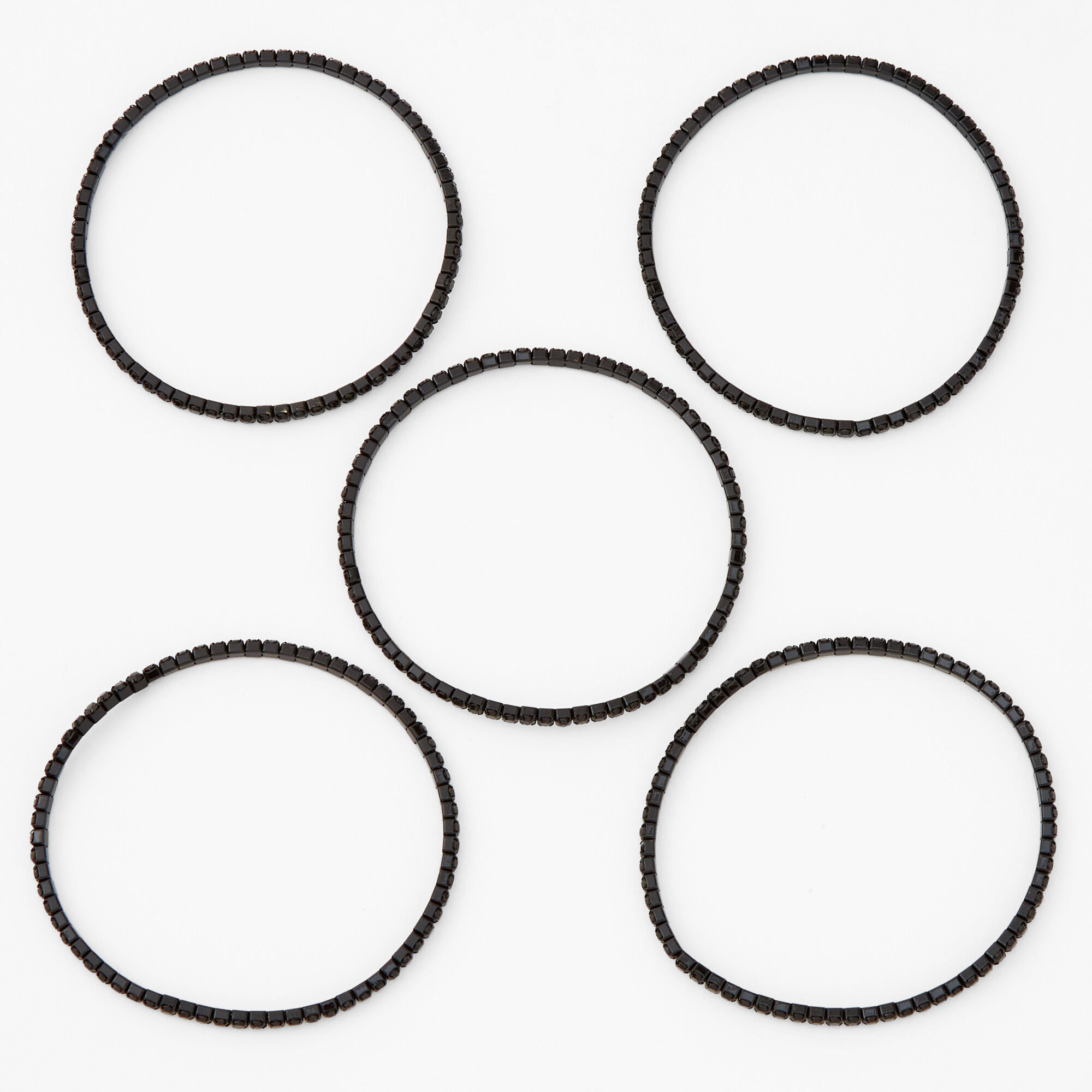Jet Black Rhinestone Stretch Bracelets - 5 Pack,