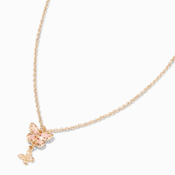 Gold-tone Double Butterrfly Pendant Necklace | Claire's