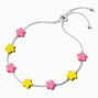Silver-tone Pink &amp; Yellow Flower Bolo Bracelet,