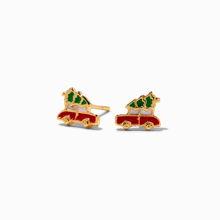 18K Gold Plated Christmas Tree Truck Stud Earrings,