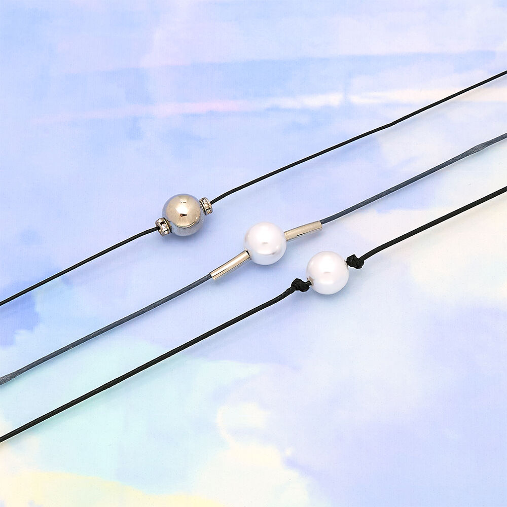 Pearl Cord Choker Necklaces - Black, 3 Pack,