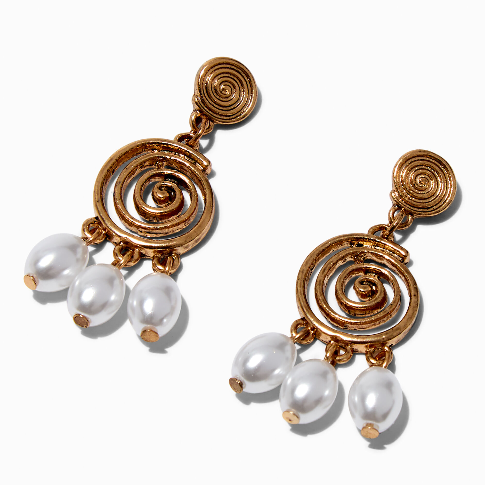 View Claires Tone Swirl Pearl 1 Drop Earrings Gold information