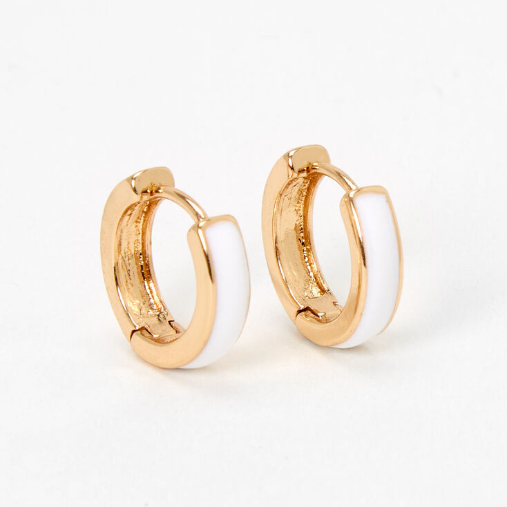 Gold & White Enamel 15MM Huggie Hoop Earrings