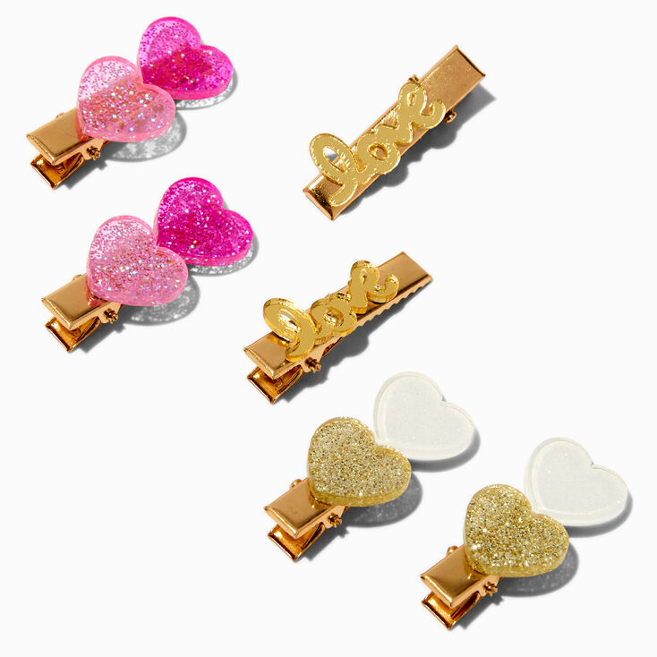 Claire&#39;s Club Heart to Heart Valentine&#39;s Day Hair Clips - 6 Pack,