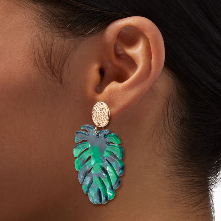 Green Palm Leaf 2&quot; Drop Earrings,