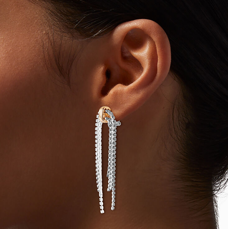 Mixed Metal Crystal Fringe Clip-On Drop Earrings,