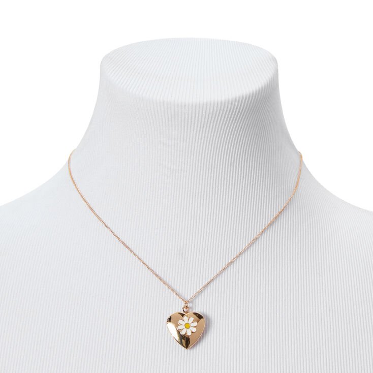 Gold Daisy Heart Locket 16&quot; Pendant Necklace,