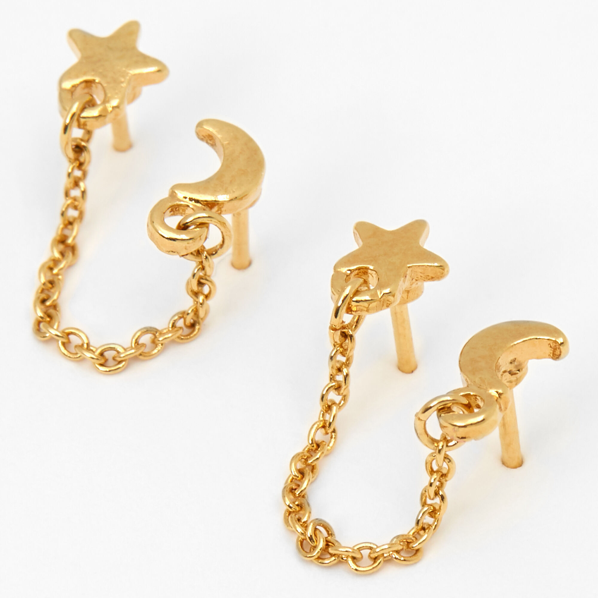 View Claires 18Ct Plated Celestial Connector Chain Stud Earrings Gold information