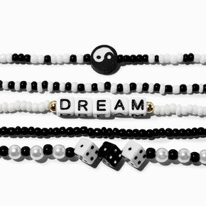 Bracelets &eacute;lastiques perl&eacute;s &laquo;&nbsp;Dream&nbsp;&raquo; noirs et blancs - Lot de 5,