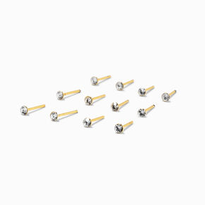 22G Gold-tone Sterling Silver Assorted Crystal Nose Studs - 12 Pack,