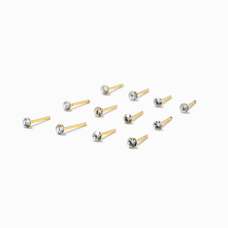 22G Gold-tone Sterling Silver Assorted Crystal Nose Studs - 12 Pack,