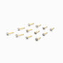 22G Gold-tone Sterling Silver Assorted Crystal Nose Studs - 12 Pack,
