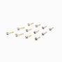 Gold Sterling Silver 22G Assorted Crystal Nose Studs - 12 Pack,