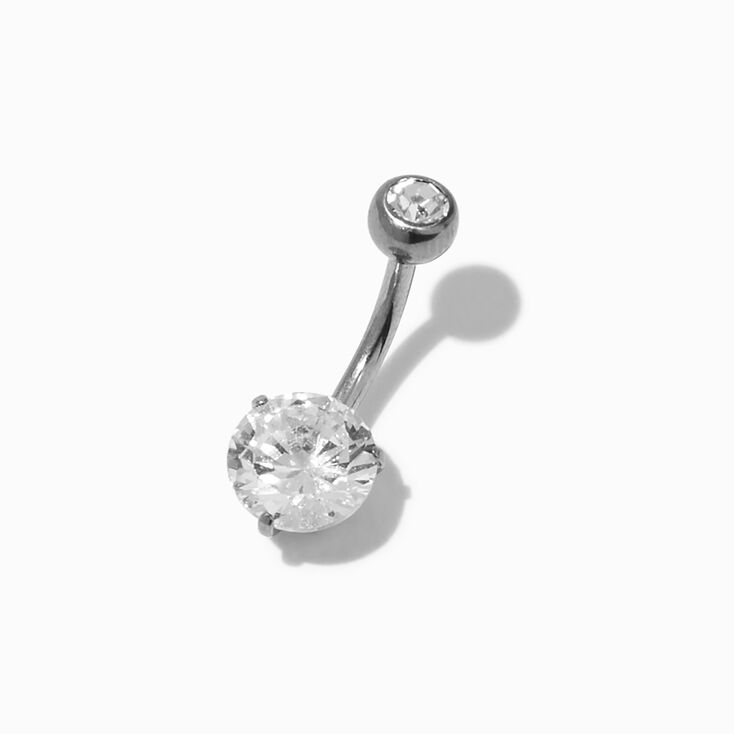 Silver-tone Titanium Crystal Basic 14G Belly Bar,