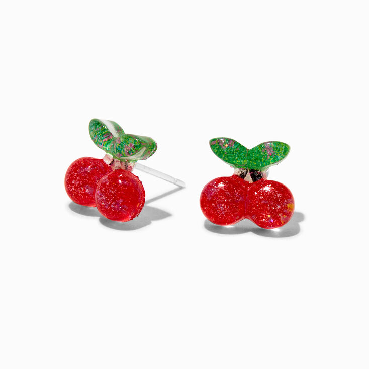 C LUXE by Claire&#39;s Sterling Silver Post Glitter Cherry Stud Earrings,