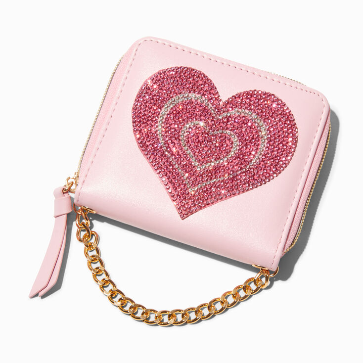 Embellished Heart Zip Around Wallet,