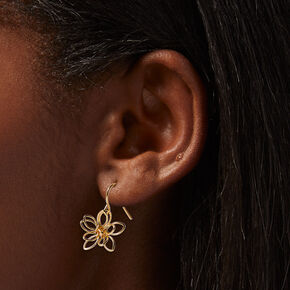 Gold-tone Wire Flower Earring Stack Set - 6 Pack ,
