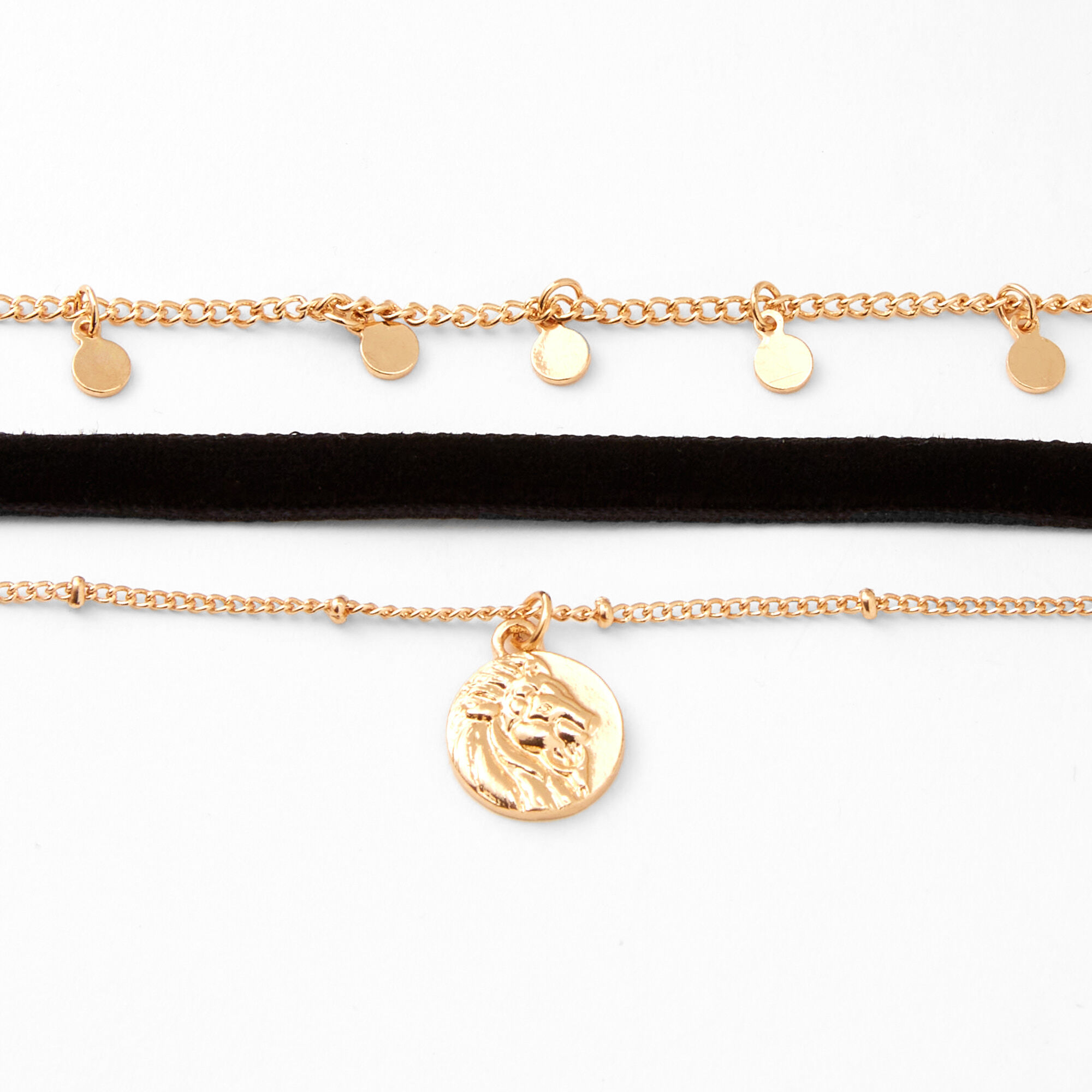 Gold & Black Lion Cord & Chain Choker Necklaces - 3 Pack,
