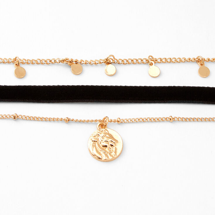 Gold &amp; Black Lion Cord &amp; Chain Choker Necklaces - 3 Pack,