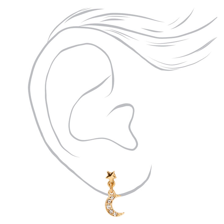 Gold Dangly Celestial Stud Earrings - 3 Pack,