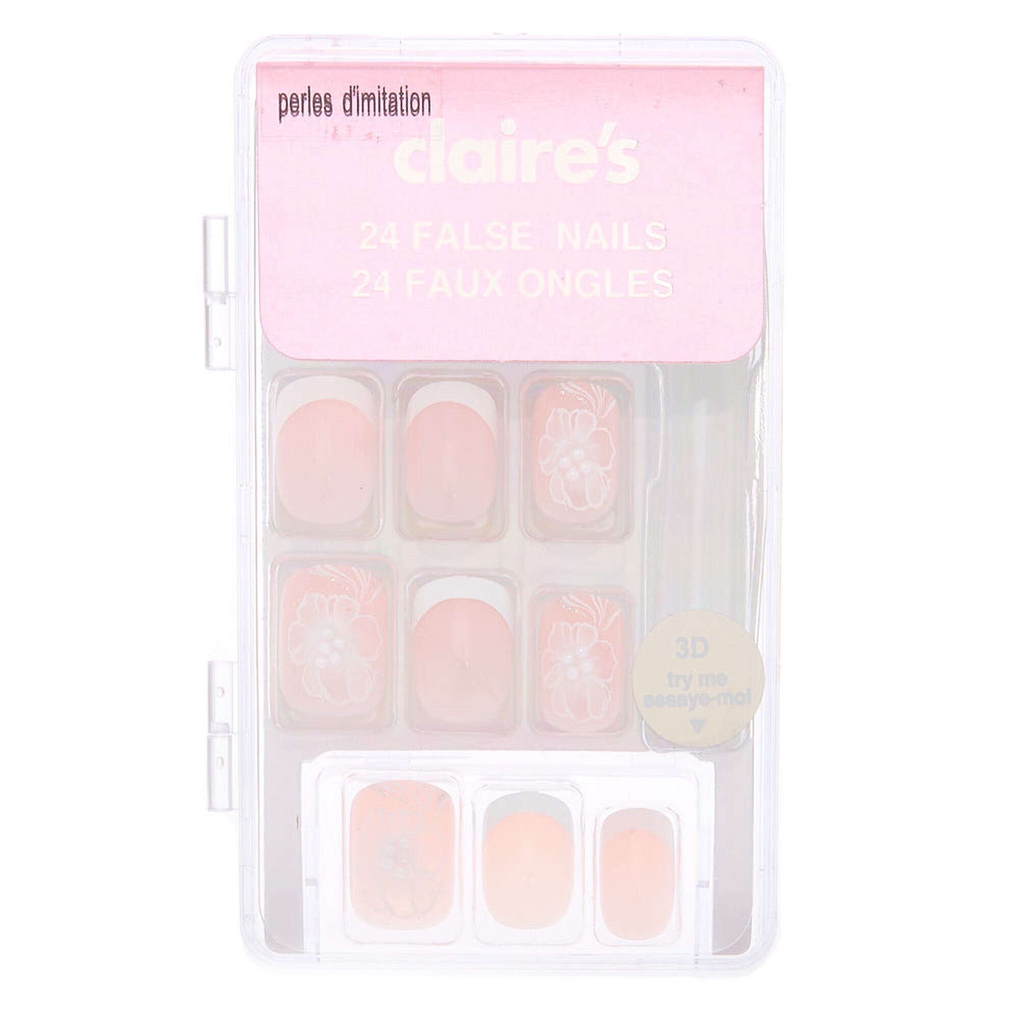 Fancy Flower French Tip Square Faux Nail Set - Nude, 24 Pack,